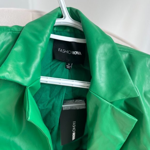 Green Leather Fashionnova Cropped Jacket With tags Still on Brand New - Picture 4 of 4